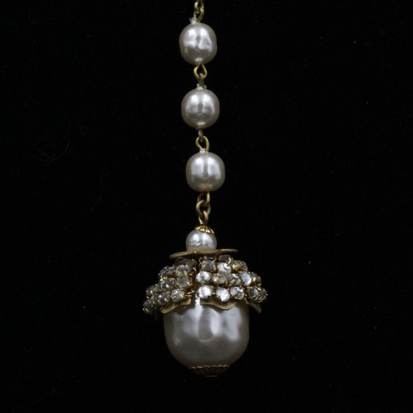 MIRIAM HASKELL COUTURE BAROQUE PEARL RHINESTONES MINT LARIAT NECKLACE - Picture 14 of 14